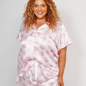 Womens Blush Clamshell Satin Short PJ Set