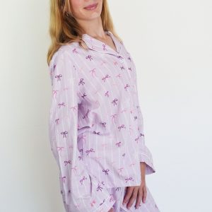 Girls - Lilac Ballet Bows Jersey Knit Cotton Long PJ Set