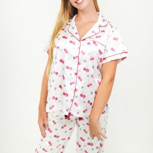 Cherries And Berries Short Top/Long Pants Satin PJ Set