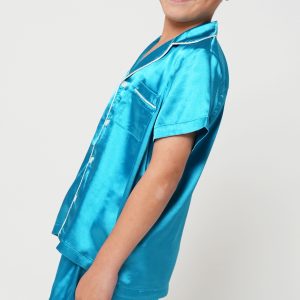 Boys Turquoise Satin Short Pyjama Set