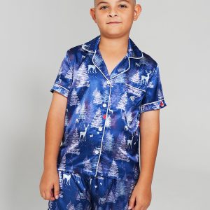 Boys Snowy Night Satin Short Pyjama Set