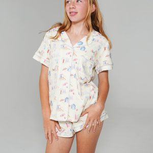 Girls - Beach Huts Jersey Knit Cotton Short PJ Set