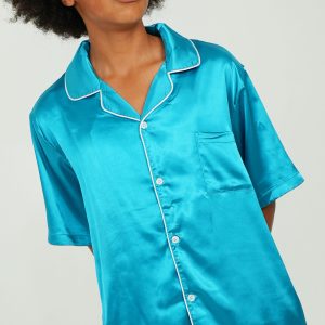 Mens Turquoise Satin Short Pyjama Set