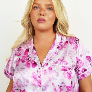 Pink Hibiscus Short Satin Pyjama Set