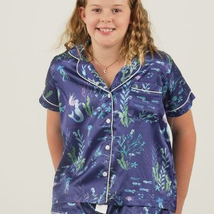 Girls Deep Sea Satin Short Pyjama Set