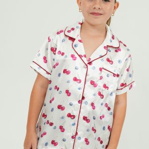 Girls Cherries And Berries Satin Short Pyjama Set