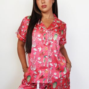 Kimchi Short Top / Long Pants Satin PJ Set