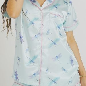 Aqua Dragonflies Short Satin PJ Set