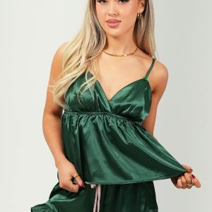 Forest Green Satin Camisole Short Pyjama Set
