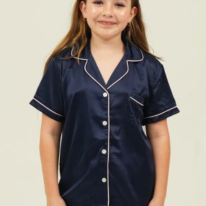 Girls Navy Matte Short Pyjama Set