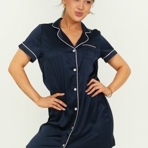 Navy Satin Night Shirt