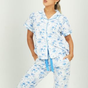 Morning Surf Jersey Knit Cotton Short Top / Long Pants PJ Set