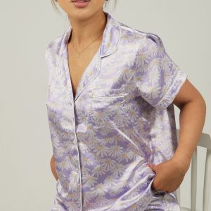 Purple Daisy Satin Short Pyjama Set