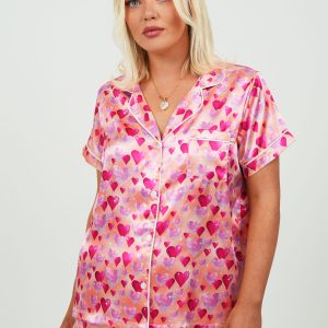 Diamond Hearts Orange Satin Short PJ Set
