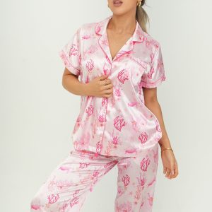 Pink Garden Under The Sea Satin Long PJ Set