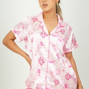 Pink Garden Under The Sea Short Satin PJ Set
