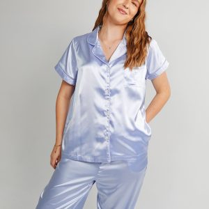 Women's Periwinkle Satin Long PJ Set