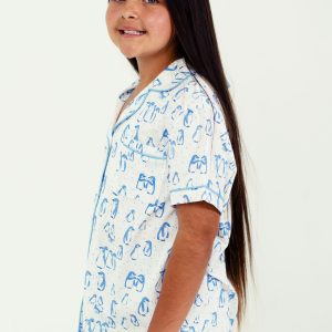 Girls - Penguin Pals Jersey Knit Cotton Short Top / Long Pants PJ Set