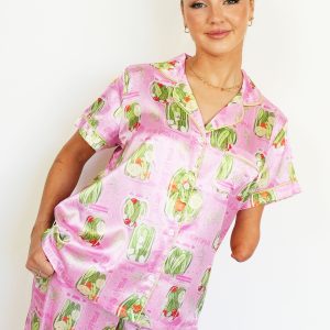 Pickles Short Top / Long Pants Satin PJ Set