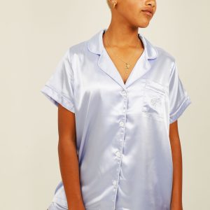 Womens Periwinkle Satin Short PJ Set