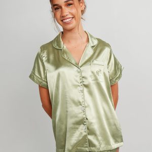 Womens Gum Leaf Satin Short Pyjama Set