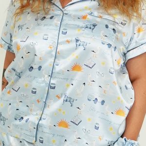 Let's Go On A Morning Swim Short Satin PJ Set