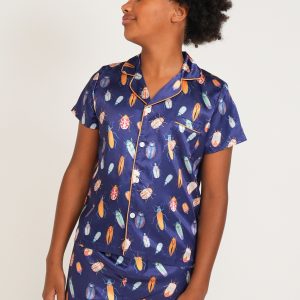 Boys - Beetles Navy Satin Short PJ Set