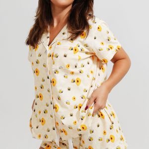 Yellow Bumble Bees Jersey Knit Cotton Short PJ Set