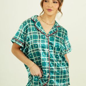 Starry Tartan Green Satin Short PJ Set