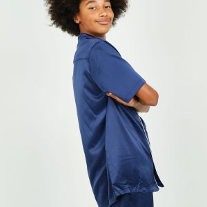 Boys Navy Matte Satin Short Pyjama Set