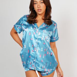 Womens Buoy Oh Buoy  Satin Short PJ Set