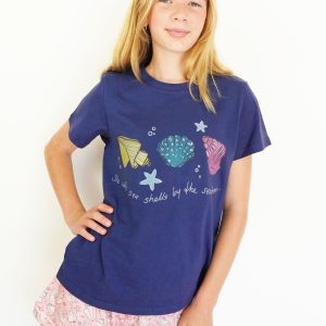 Girls - Navy Seashells T-Shirt & Short Pants PJ Set