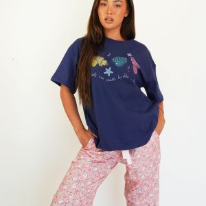 Navy Seashells T-Shirt & Long Pants PJ Set