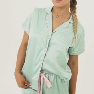 Bubblegum Green Matte Satin Short Pyjama Set