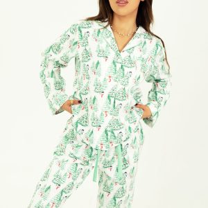 Frosty Forest Jersey Knit Cotton Long PJ Set