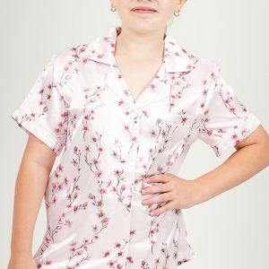 Girls Cherry Blossom Satin Short Pyjama Set
