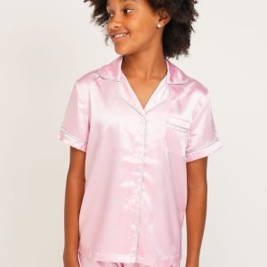 Girls Blush Pink Satin Short Pyjama Set
