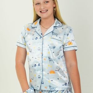 Girls - Let's Go On A Morning Swim Satin Short PJ Set