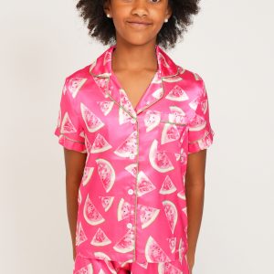 Girls Watermelon Fruit Satin Short Pyjama Set