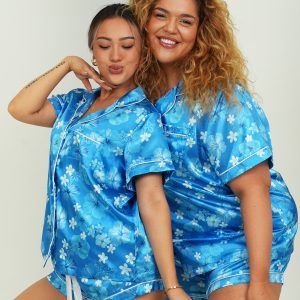 Hawaiian Daze - Blue Short Satin PJ Set