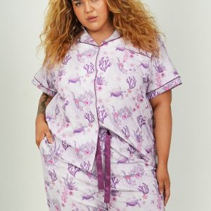 Lilac Garden Under The Sea Jersey Knit Cotton Short Top / Long Pants PJ Set