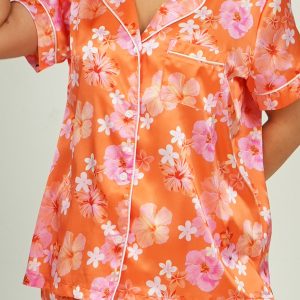 Hawaiian Daze - Orange Short Satin PJ Set