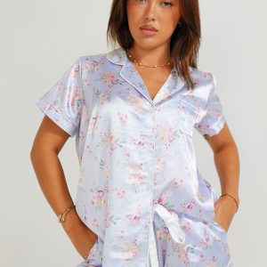 Lilac Blossom Satin Short Pyjama Set
