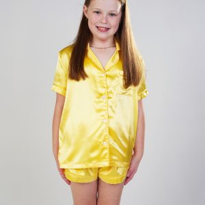 Girls Lemon Yellow Satin Short Pyjama Set