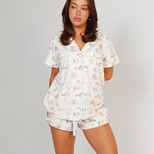 Beach Huts Jersey Knit Cotton Short PJ Set