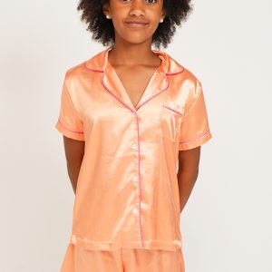 Girls Candy Orange Satin Short Pyjama Set