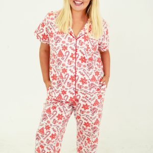 Sweet Christmas White Jersey Knit Cotton - Short Top/Long Pants PJ Set