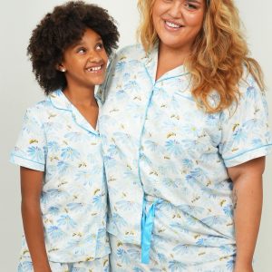 Girls - Blue Daisies And Bees - Jersey Knit Cotton Short PJ Set