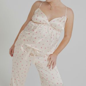 Champagne Rose Satin Camisole Top/ Long Pants Pj Set
