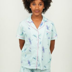 Girls - Aqua Dragonflies Jersey Knit Cotton Short PJ Set